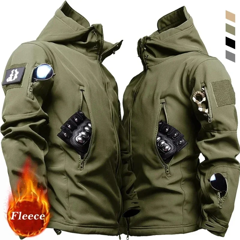 Hunting Shark Skin Soft Shell Jackets Men Tactical Windproof Waterproof jacket men  Hiking Jackets Mens Hooded Bomber Coats