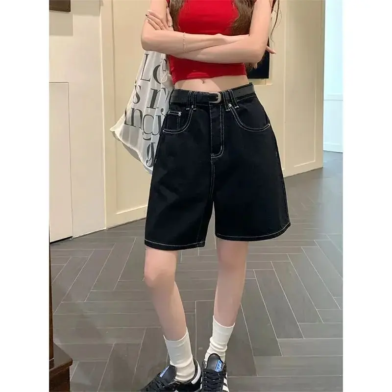 

Summer Versatile 2025 New High Waist Loose and Thin Straight Wide Leg Five-point Pants Black Jeans Women