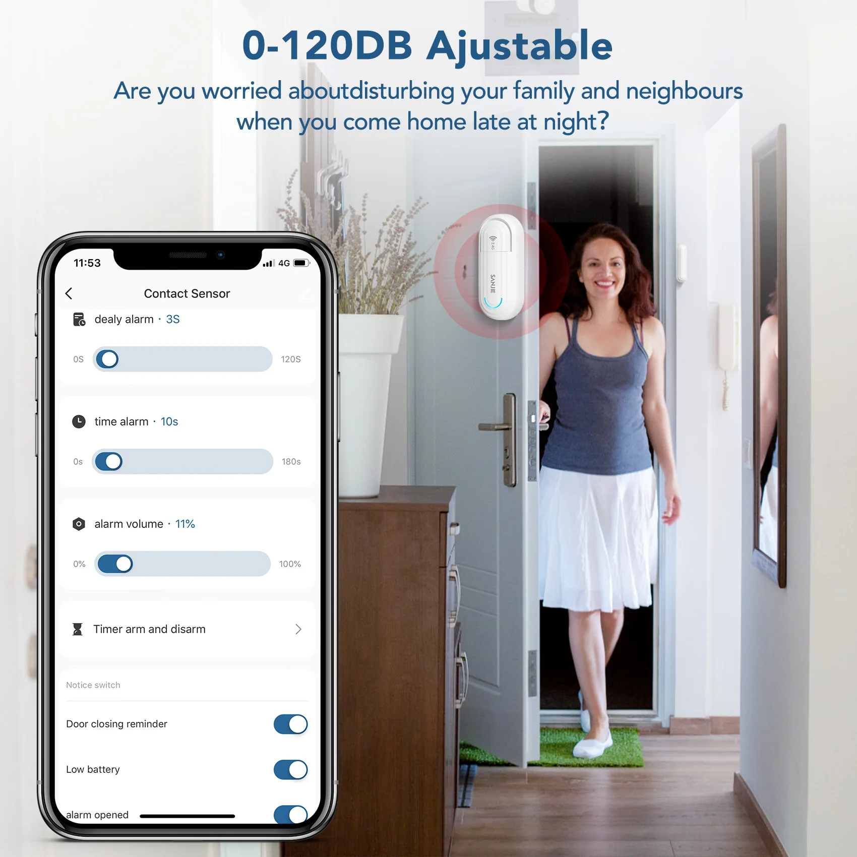 Smart Wireless Door and Window Sensor Alarm 4 Multiple Working Modes and Volume Adjustment Low Battery Reminder