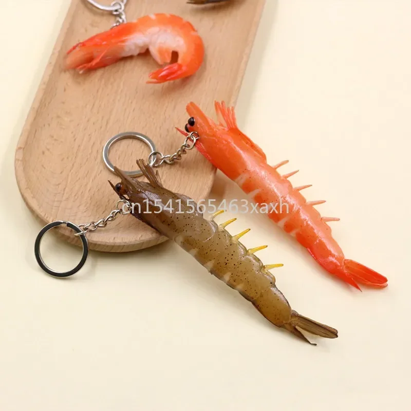 Funny Simulation PVC Shrimp Keychain Prawm Keyring Food Sea Animal Kids Toy Bag Backpack Ornament Woman Girl Jewelry Accessories