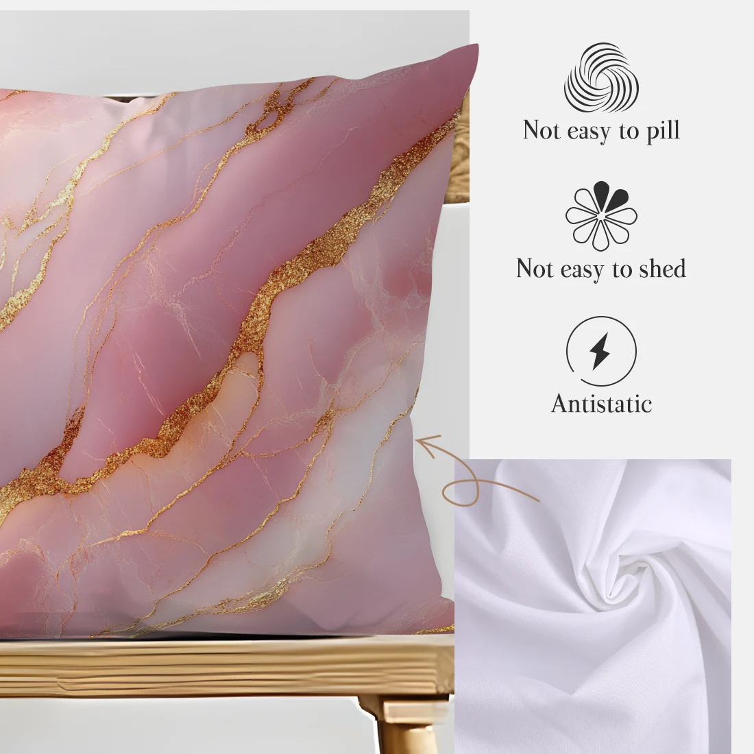 1pcs Pink Gold Marble Pillowcase Square Bedroom Cushion Covers Zipper Living Soft Home Comfortable Decor 45x45cm