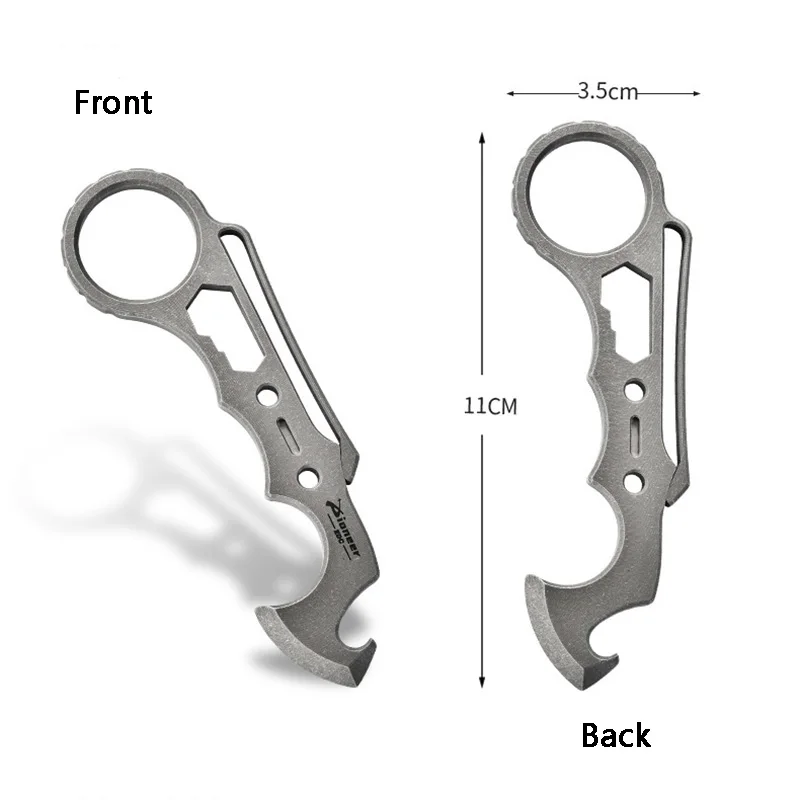 Titanium alloy multifunctional crowbar outdoor EDC tool with back clip portable multi-specification hex wrench bottle opener