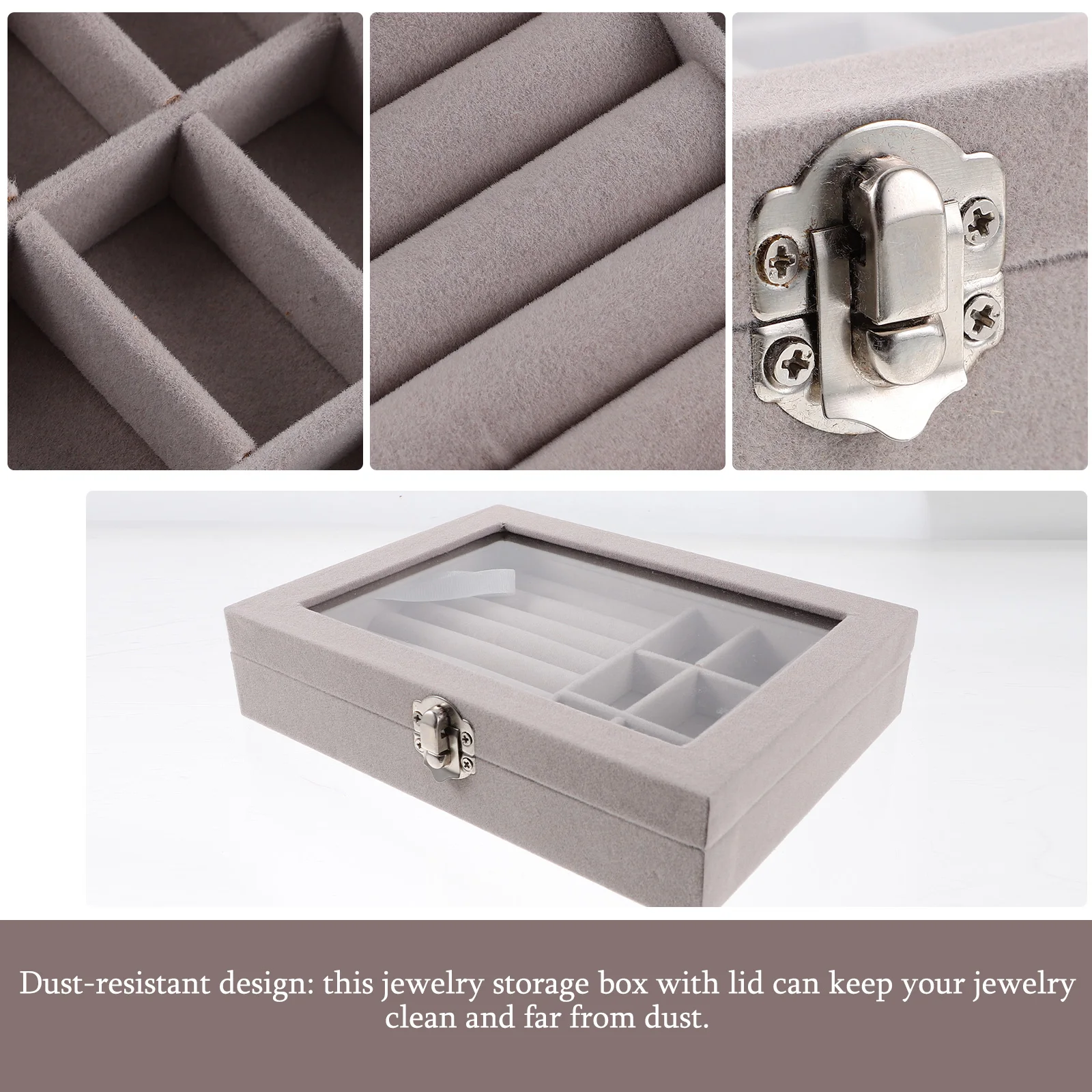 

Portable Transparent Velvet Jewelry Storage Box for Rings Earrings Necklaces Dust Resistant Grey Bedroom ganizer Multifunction