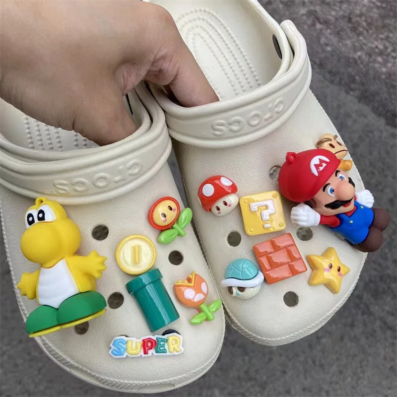 11/13Pcs Super Mario Bros Cartoon Anime Shoe Charms for Clogs Bubble Slides Sandals PVC Shoe Decorations Shoe Flower Accessories
