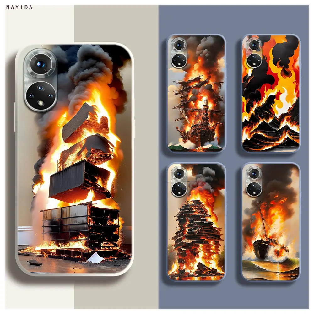 Phone Case For Honor 70 50 X6A X9B X7A X8A X9A Soft Silicone Original Cover Burning and destroying oil paintings