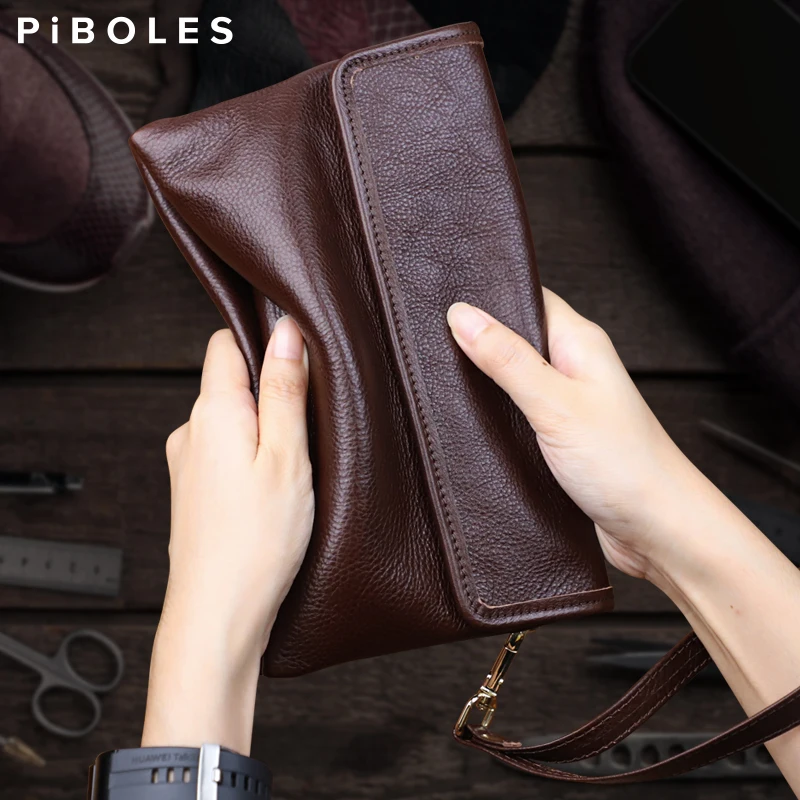 Men\'s Clutch Bags Soft Genuine Leather Men Business Travel Handbags Large Capacity Cable Organizer Clutch Purse