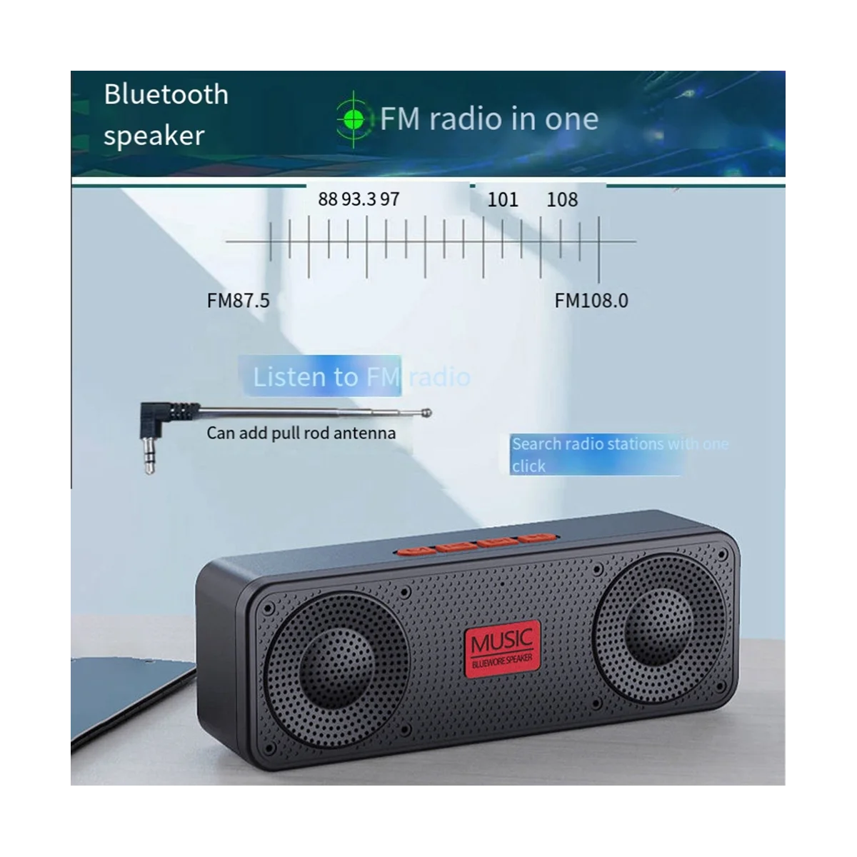 Portable FM Radio Wireless Bluetooth 5.0 TWS Speaker Mini MP3 Music Player Support TF Card U Disk USB Charging Radio-B