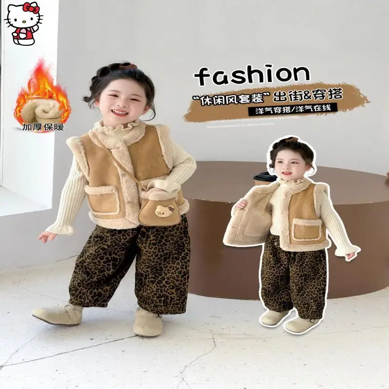 サンリオ-ハローキティ-子供-女の子-キッズ-3点セット-新作-秋冬-女の子-ベスト-暖かい-洋風-キャミソール-アウター-コート