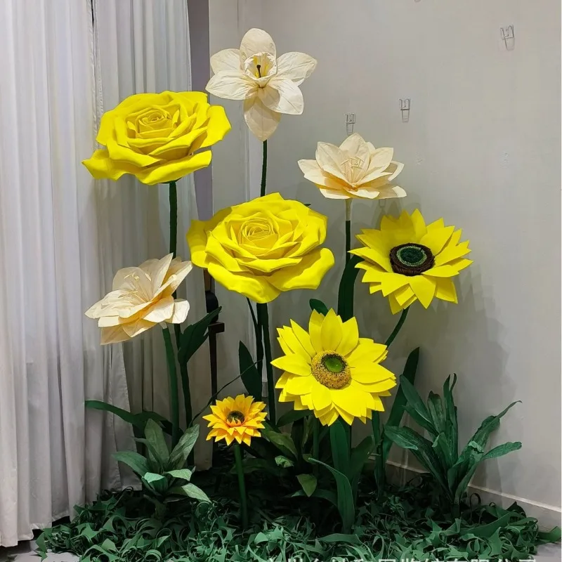 

Arrangement props, large simulated gerbera waterproof paper flowers, shopping mall wedding scene decoration flowers