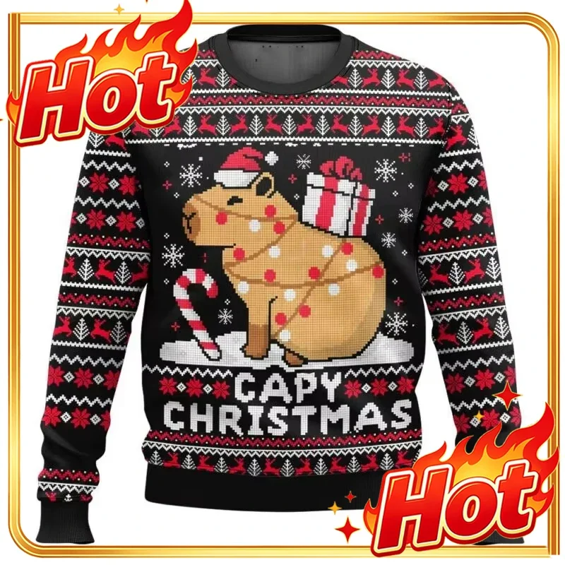 Capybara Cartoon Guinea Pig Merry Christmas for Men and Women Fashion Sports and Leisure Christmas Ugly Christmas Sweater