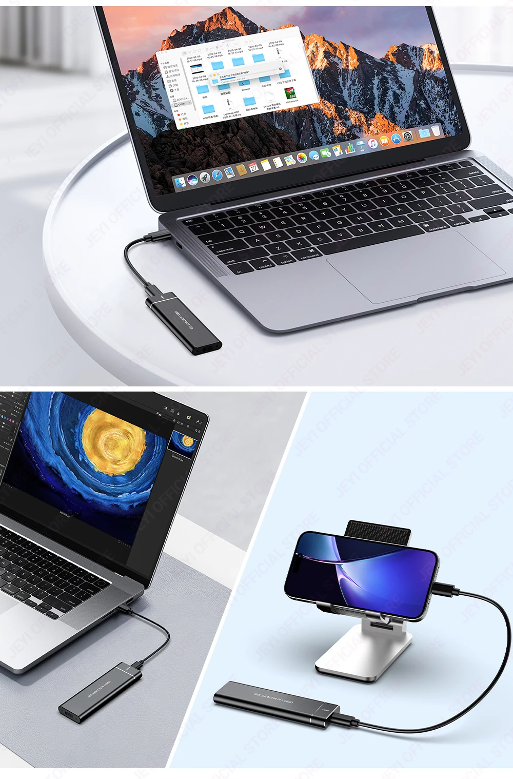 JEYI USB 3.1 (5 Gbit/s) M.2 SATA SSD-Aluminiumgehäuse schläft automatisch nach 30 Minuten – unterstützt 2230-2280 SATA SSDs (B+M-Taste). – Detail 8