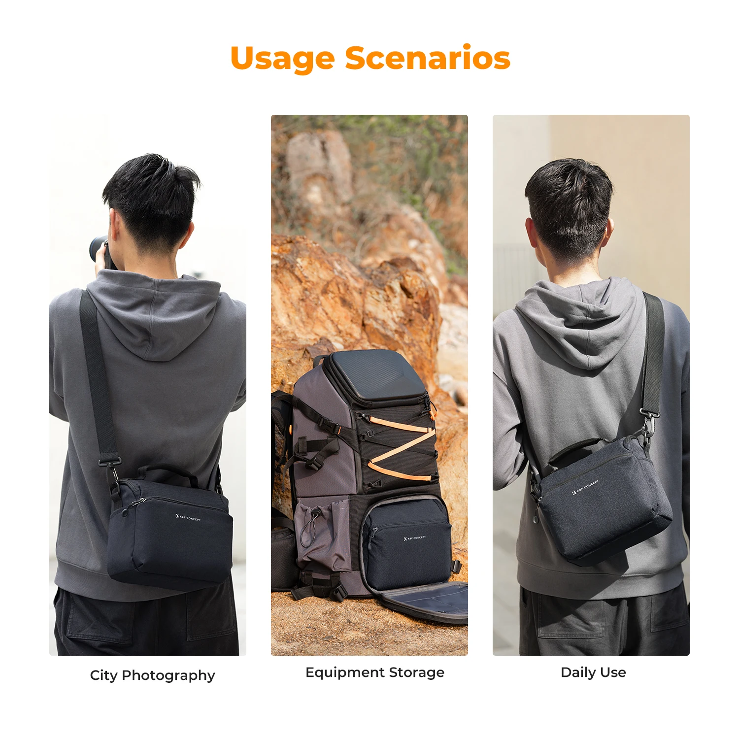 K&F Concept Photography Outdoor Crossbody Bag Camera Waterproof Bag Shoulder Backpack DSLR/SLR Camera Case Photography Bags