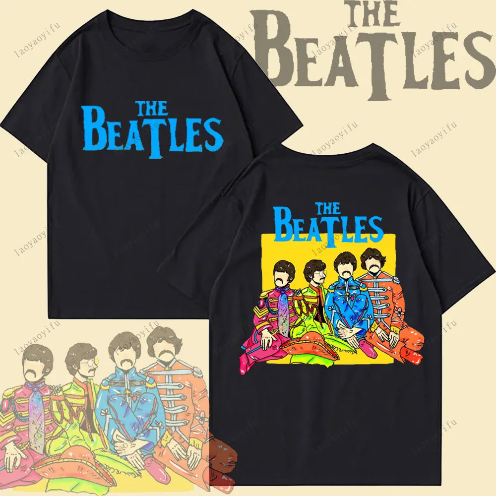 

The Beatles Black Rock Band T-shirt Men's T-Shirt Y2k Street Fashion Streetwear Cotton Tops O-neck Short-sleeve Sweatshirt