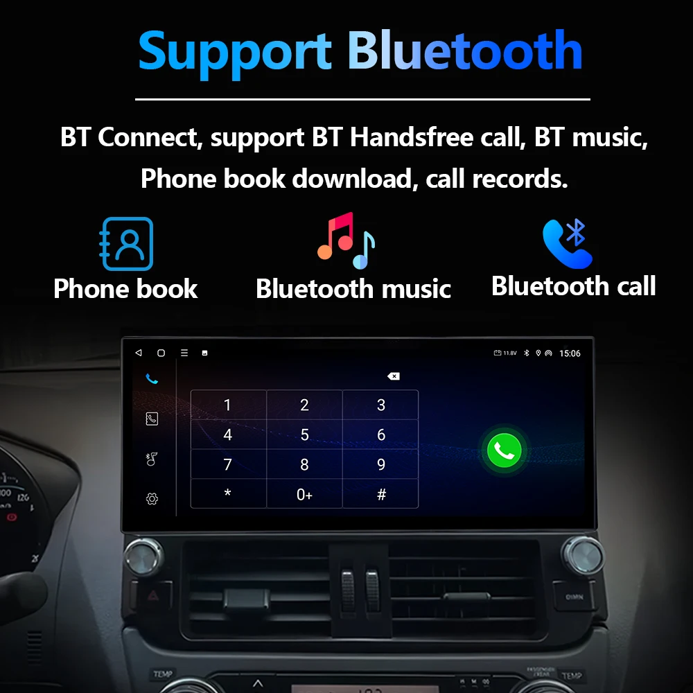 Carplay اللاسلكية لتويوتا برادو 150 2014-2017 راديو السيارة مشغل وسائط متعددة نظام تحديد المواقع والملاحة DSP ستيريو شاشة تعمل باللمس 4G أدوات السيارات #3