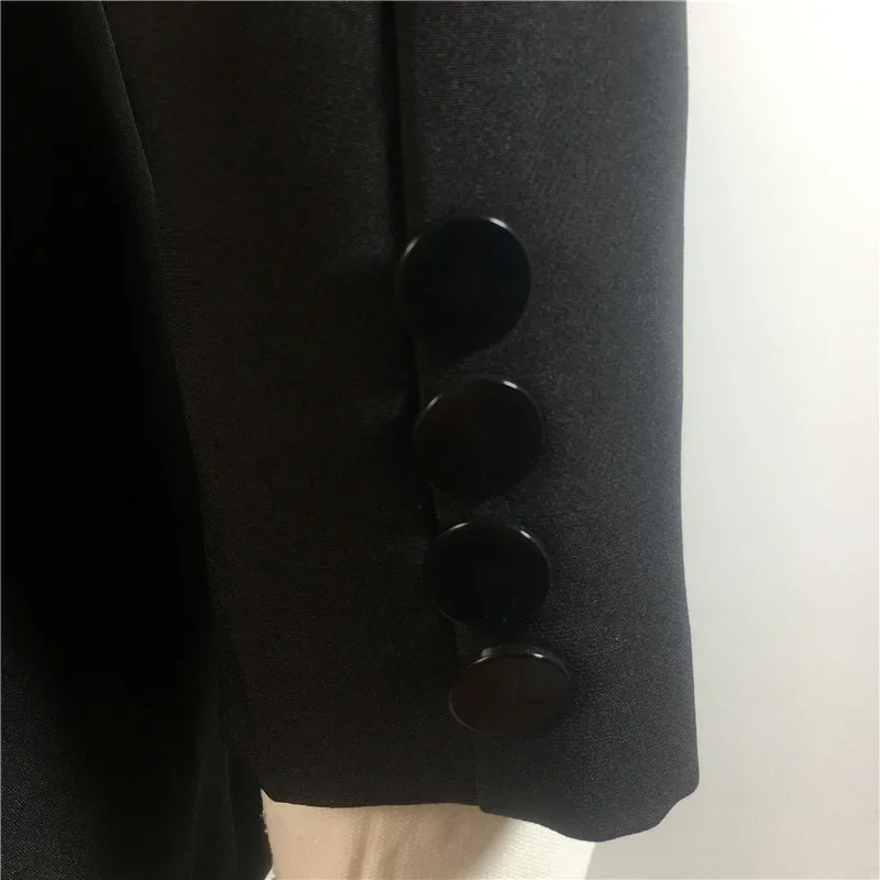 All Season New Fashion Runway Designer 2024 Office Women Notched Hollow Out Full Sleeve Backless Diamonds Black Blazer Odzież wierzchnia