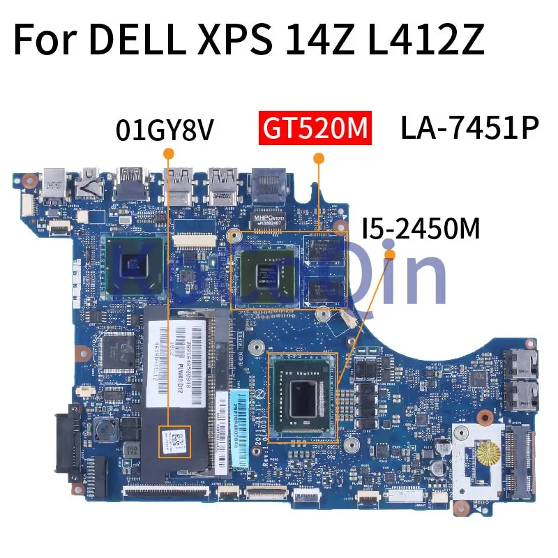 

For DELL XPS 14Z L412Z I5-2450M GT520M 1G Notebook Mainboard LA-7451P 01GY8V SR06Z N12P-GV-S-A1 DDR3 Laptop Motherboard