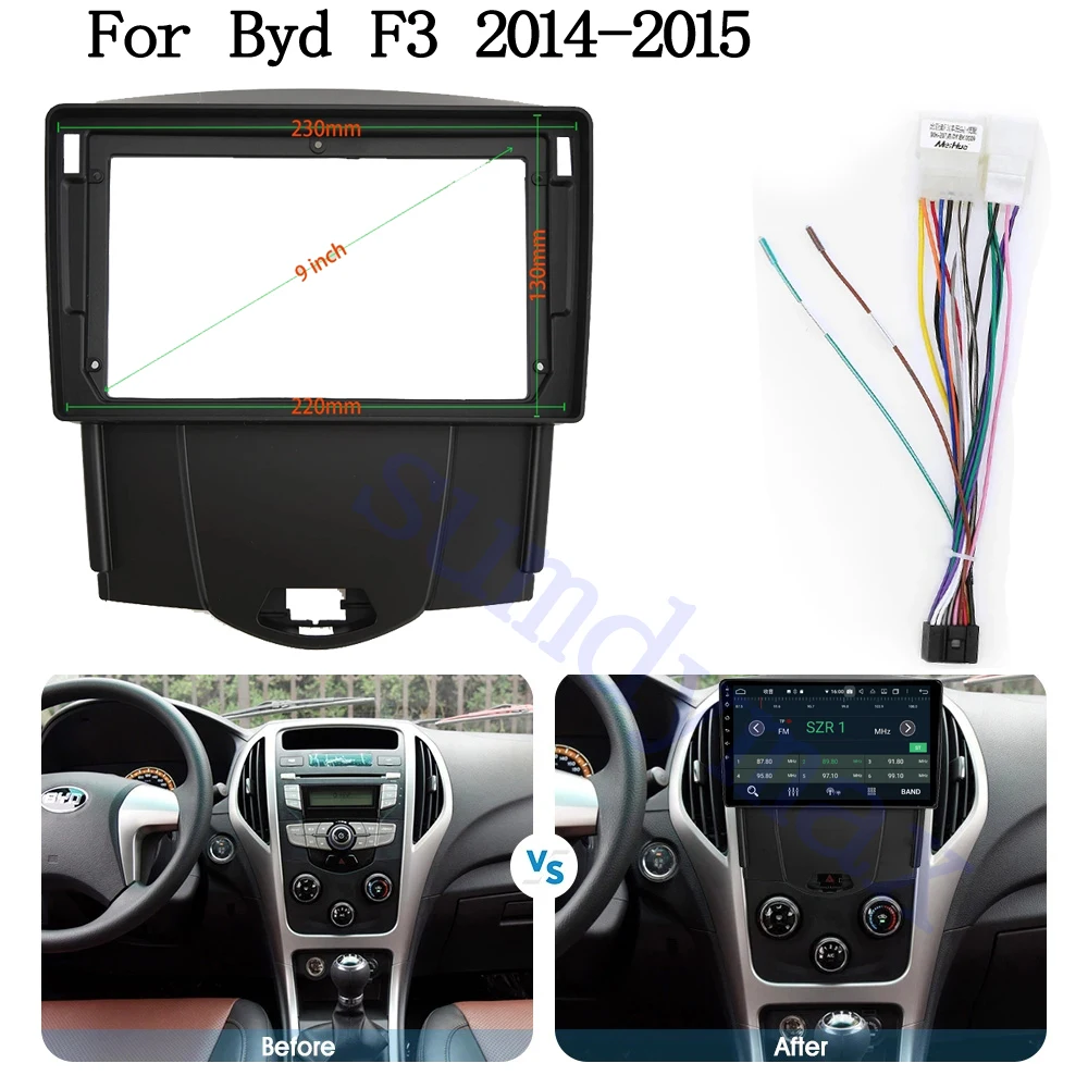 

9 inch Car Frame Fascia Adapter power wire cable For Byd F3 2014 2015 Android Radio Dash Fitting Panel Kit