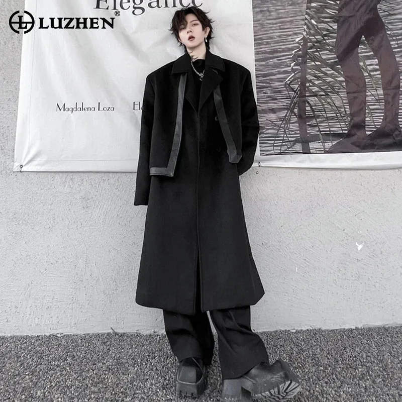 

Мужское Модное Длинное Пальто LUZHEN, дизайнерское свободное шерстяное пальто до колен из искусственной кожи, Новая ветровка в Корейском стиле LZ5394