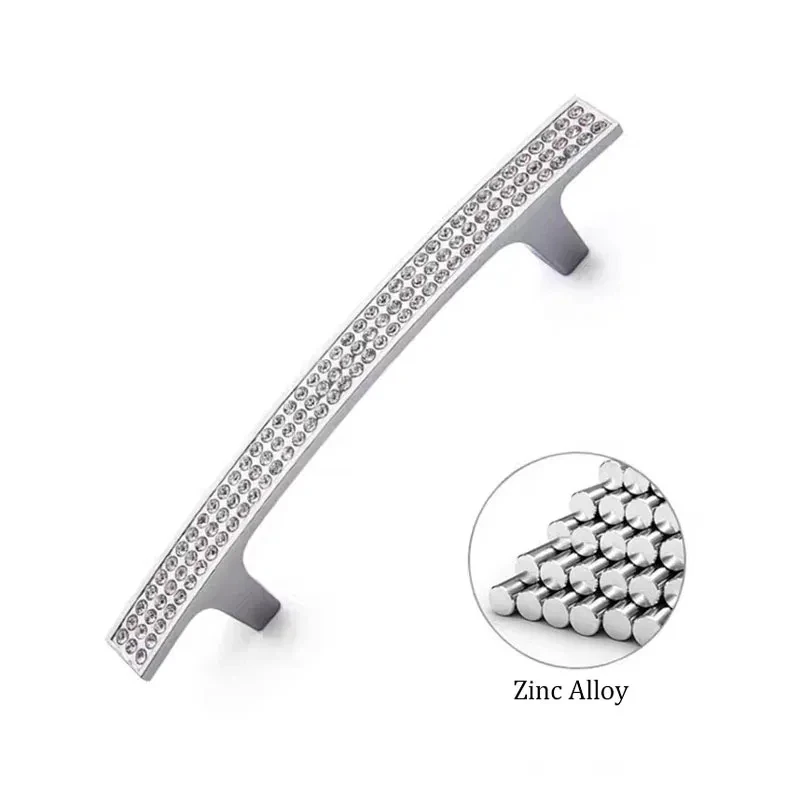 Silver Handles for Cabinet Zinc Alloy Wardrobe Pulls Chrome Crystal Kitchen Cupboard Door Pulls Modern Furniture Handles 160mm