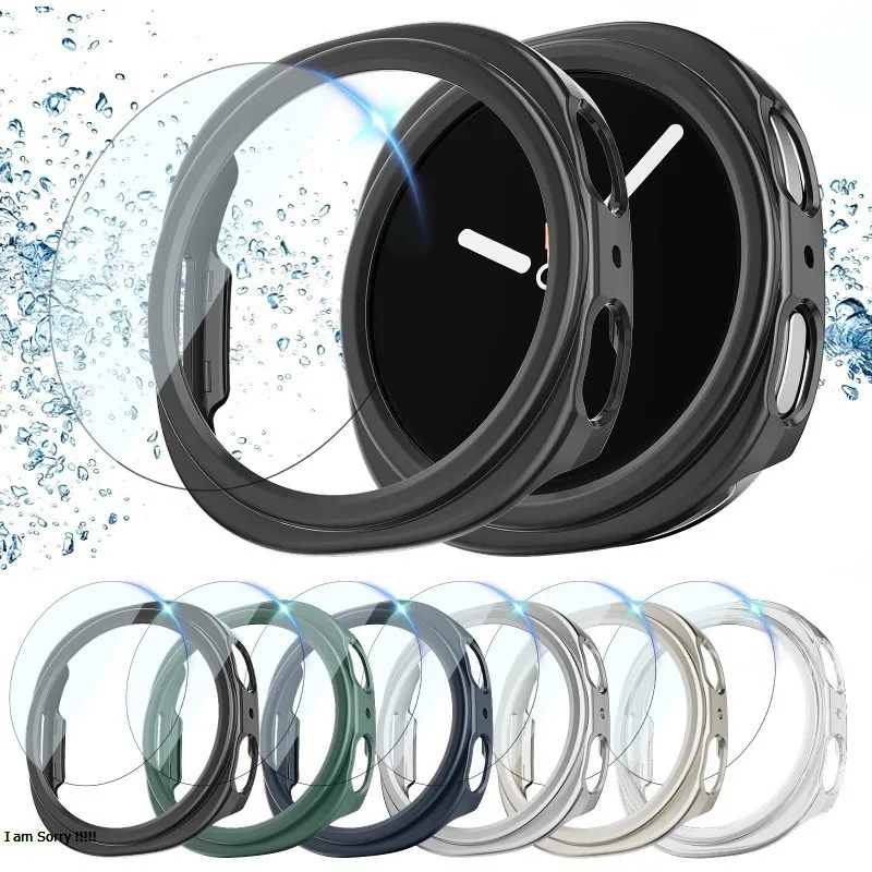 2pcs Tempered Glass+PC Cover for Samsung Galaxy Watch 8 44 / 40mm Coverage Protective Bumper Case for Galaxy Watch 8 Accessories