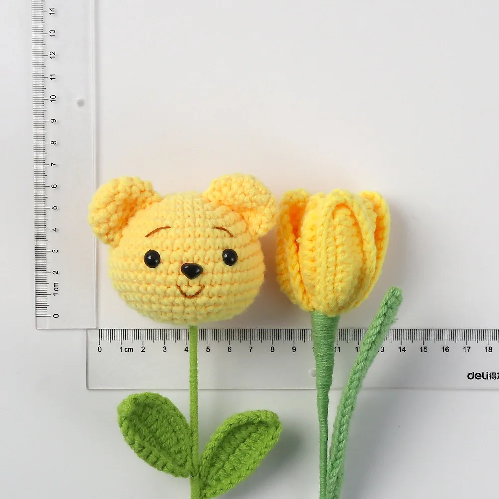 Handmade Knitted Artificial Bear Bouquet Flowers for Home Decor Colorful Tulip Flower for Vase Handmade Mother\'s Gift Wholesales