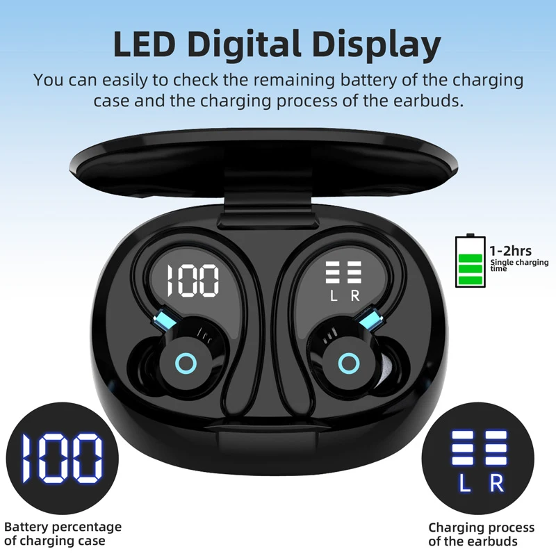 

2025 new K09 wireless headphones, in-ear ear hook design, ultra-long battery life, sports running ear-hung headphones