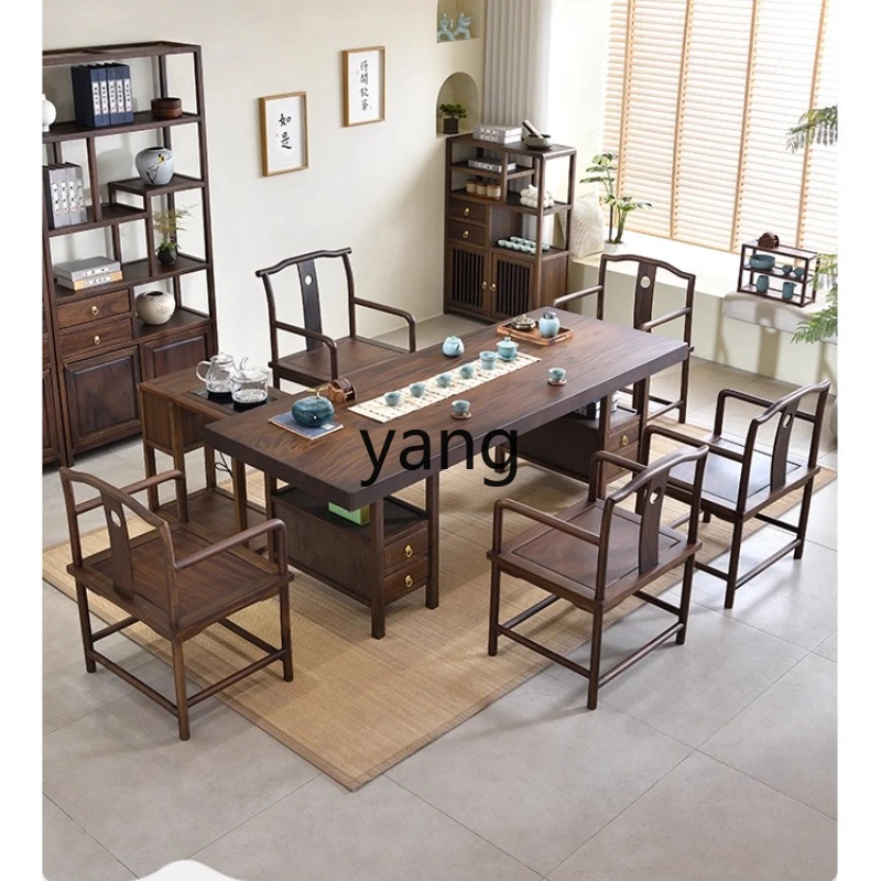 

YHM solid wood large board tea table and chair combination household tea