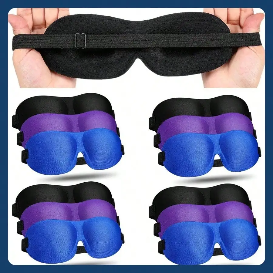 

Упаковка из 12 3D-масок для затемнения сна Сверхлегкие маски для глаз ночного времени с регулируемыми ремнями для сна на спине или боковой стороны