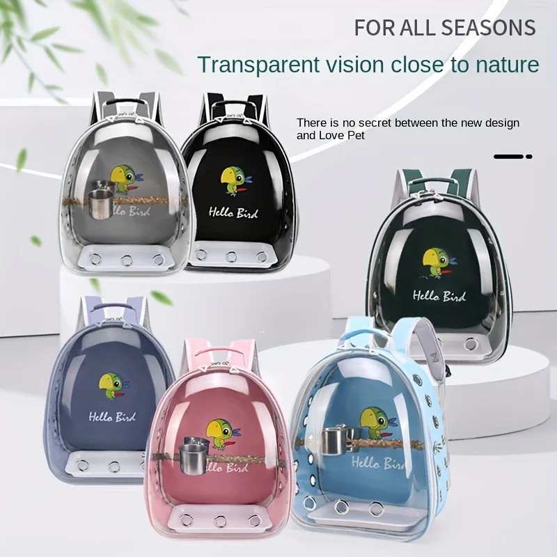 

Transparent Portable Bird Backpack Outdoor Travel Parrot Carrier with Removable Tray Perch Feeding CupsLightweightPetShoulderBag