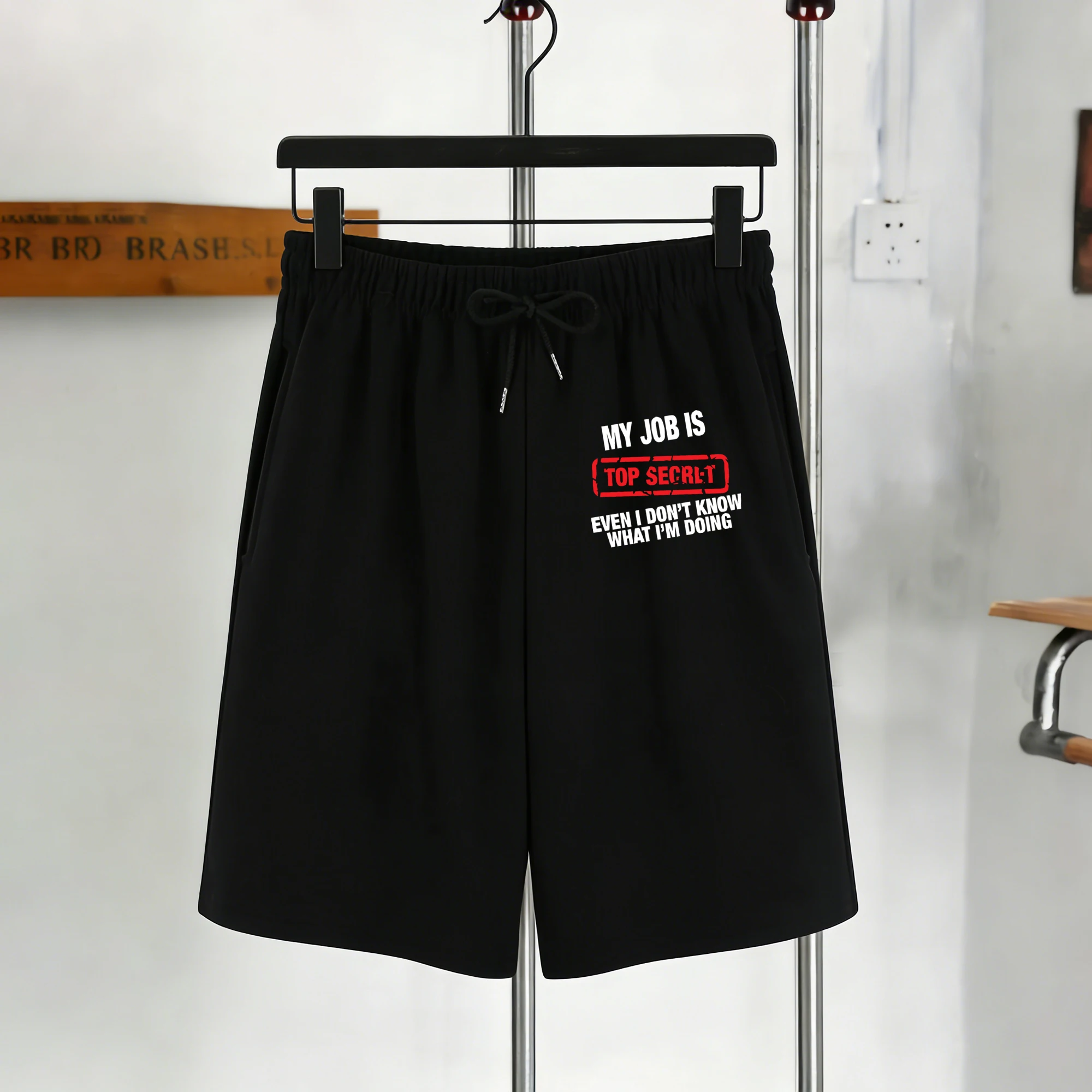 

Модные унисекс шорты My Jib Is Top Segret с принтом и карманами, летние, черные, на шнурке, в стиле ретро, для уличной моды