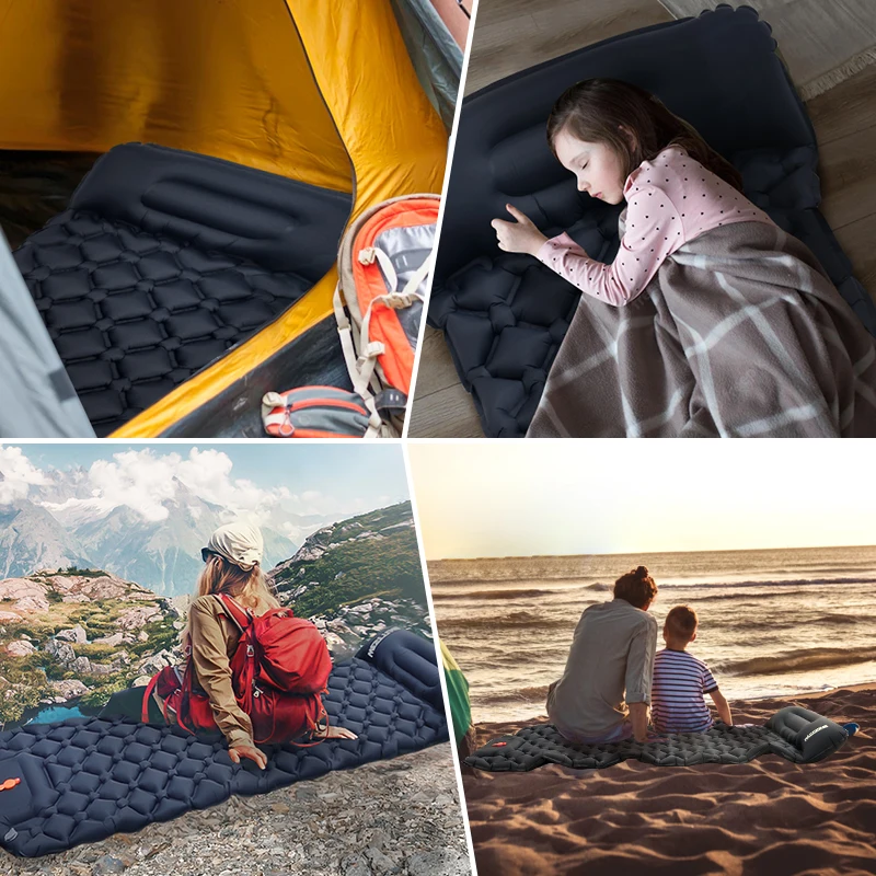 Outdoor Camping Sleeping Pad Inflatable Mattress Travel Mat Folding Bed with Pillows Ultralight Air Mat Built-in Inflator Pump