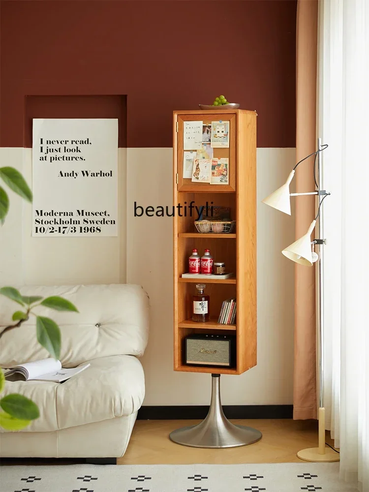 

P Solid wood full-body mirror cherry wood rotatable full-length mirror magazine cabinet storage floor mirror