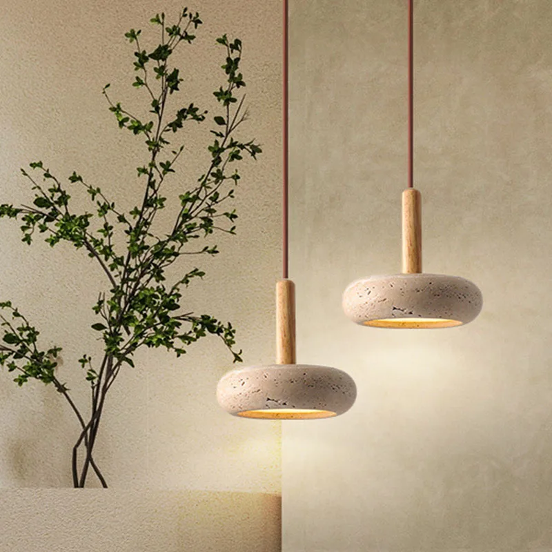 

Wabi Sabi Stone Pendant Light Ceiling Hanging Lamp Kitchen Island Living Room Bedroom Bedside Led Light Dining Table Chandelier