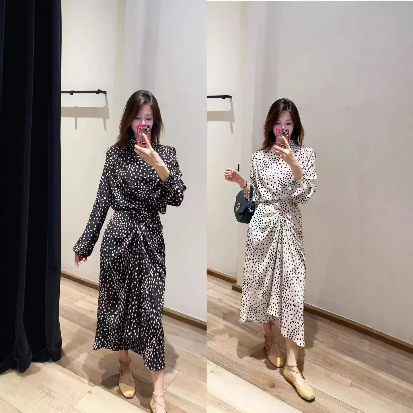 

Ele Long Sve irt Skirt Autumn Winter New Sle Asymmetrical Pleated Midi Skirt for Middle-Aged Women Glue Fiber