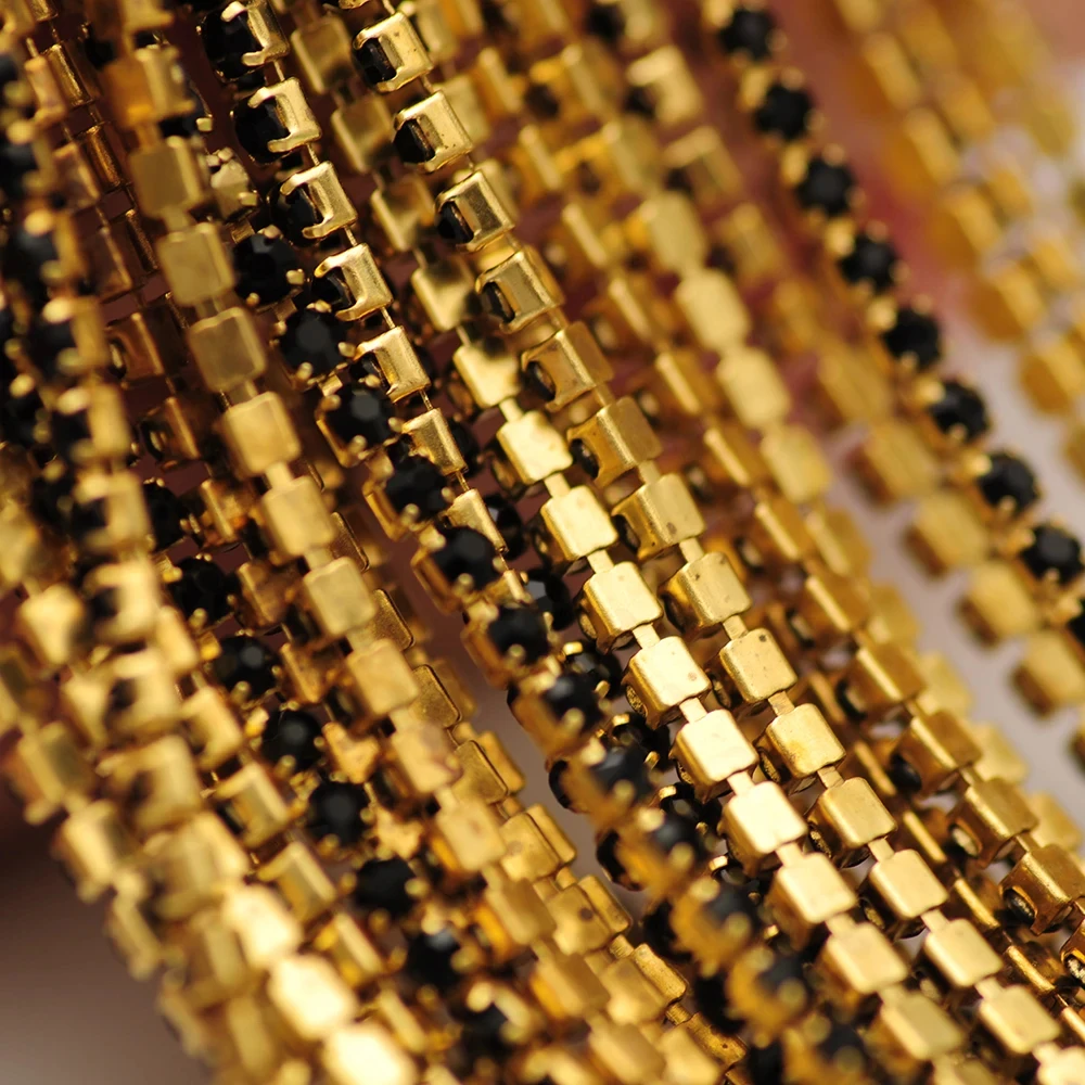 10m Goldboden Glitzer-Glas-Kristall-Strass-Kette zum Aufnähen für DIY-Schmuck, Näharbeiten und Bekleidungszubehör – Detail 14