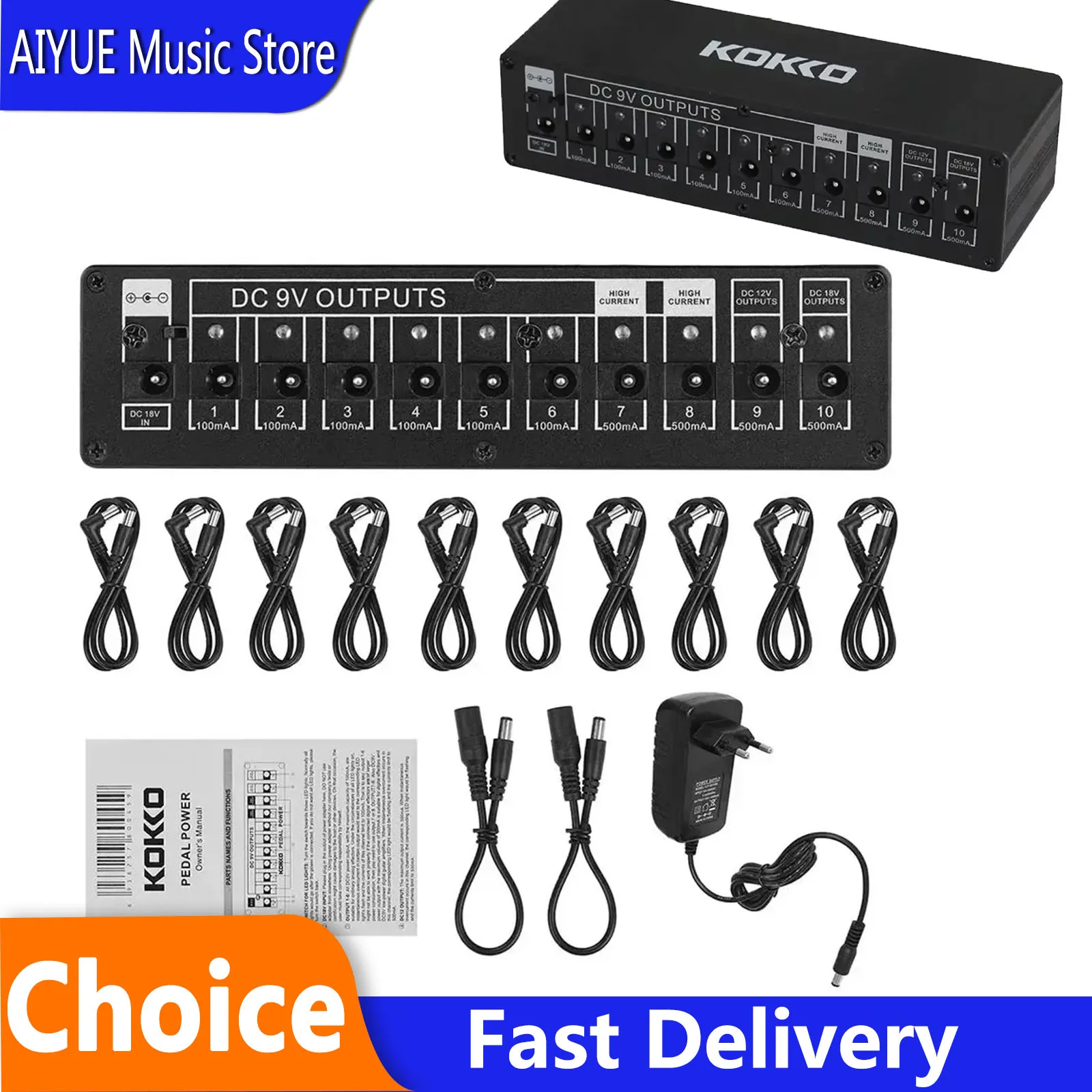 

KOKKO Guitar Pedal Power Supply 10 Channel Stabilized Voltage Independent Output Pedal Power Supply Guitar Accessories Parts
