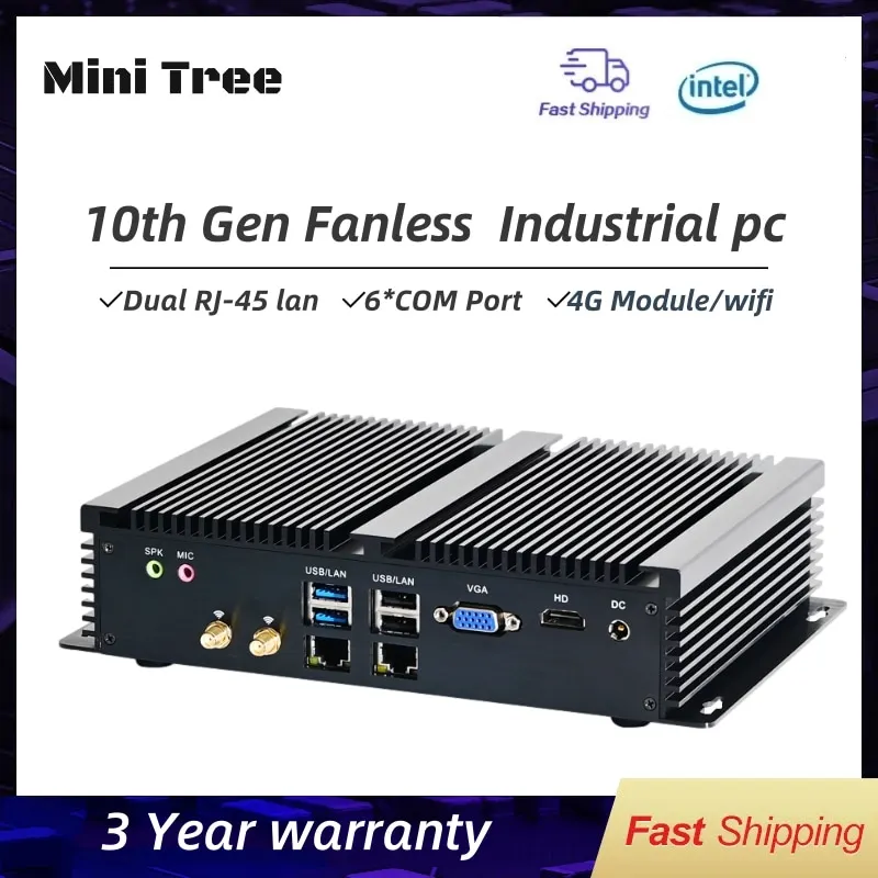 Embedded Fanless Industrial Mini PC 6xRs232 COM Core i5 8250U i7 10510U Win10 Linux Mini desktop Industrial Computer Dual Lan