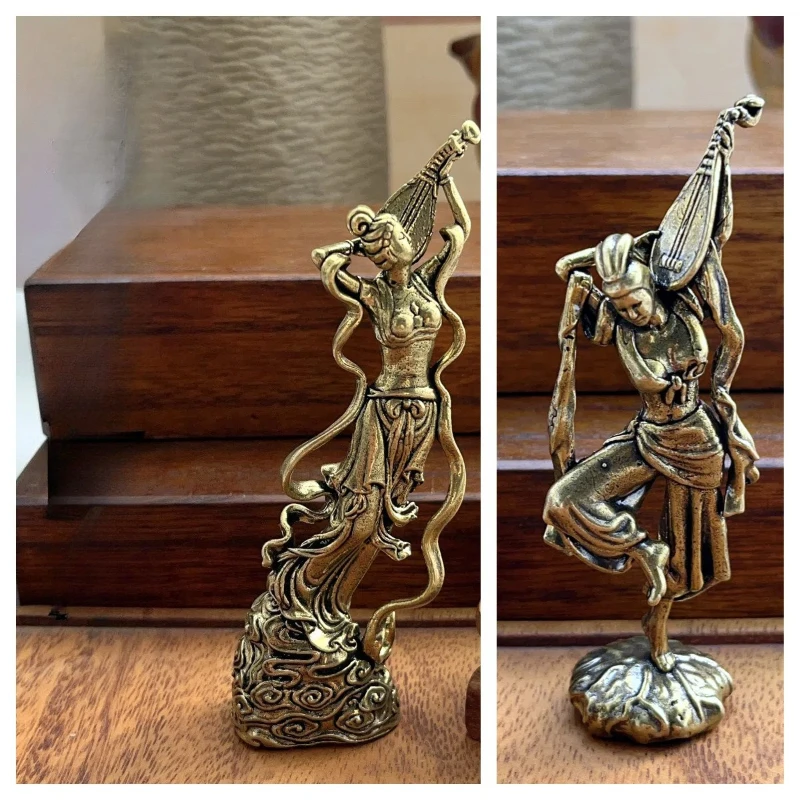 

Little Fairy/ Dunhuang Goddess Statue Brass Desktop Ornaments Metal Pipa Fairy Miniature Sculpture Living Room Home Decoration