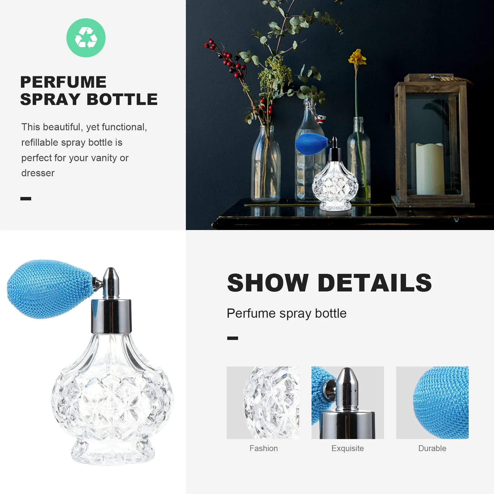 

80ml Perfume Bottle Tassels Atomizer Pump Refillable Glass Eco-Friendly Safe Storage Lotion Toner Essential Oils