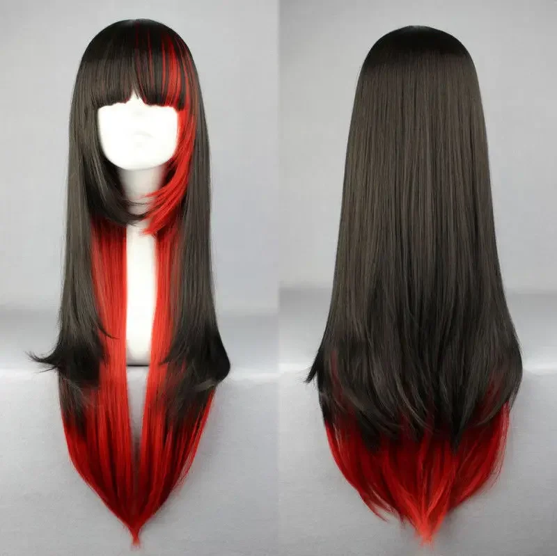 Perruque de Cosplay synthétique longue et lisse pour femmes, perruque de fête noire rouge ombrée résistante à la chaleur