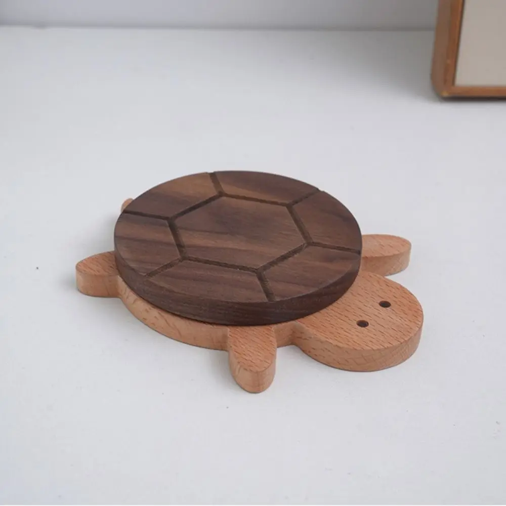 Wood Turtle Insulation Pad Cute Creative Turtle Coaster Tea Tray Set Heat-resistant Handicraft Anti Scalding Pad Tableware