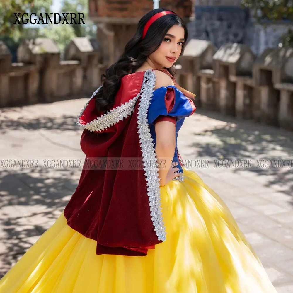 Желтые платья принцессы Quinceanera по индивидуальному заказу 2026 Милое бальное платье с бисером Sweet 16, платье Vestidos De 15 Anos Белоснежка