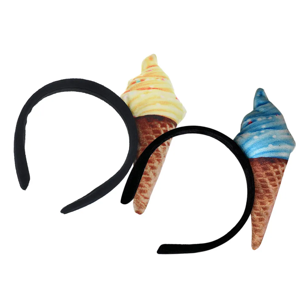 

2Pcs Womens Ice Cream Fabric Hair Bands Soft Non-Slip Headbands for Face Washing Exercise Party Hair Accessories