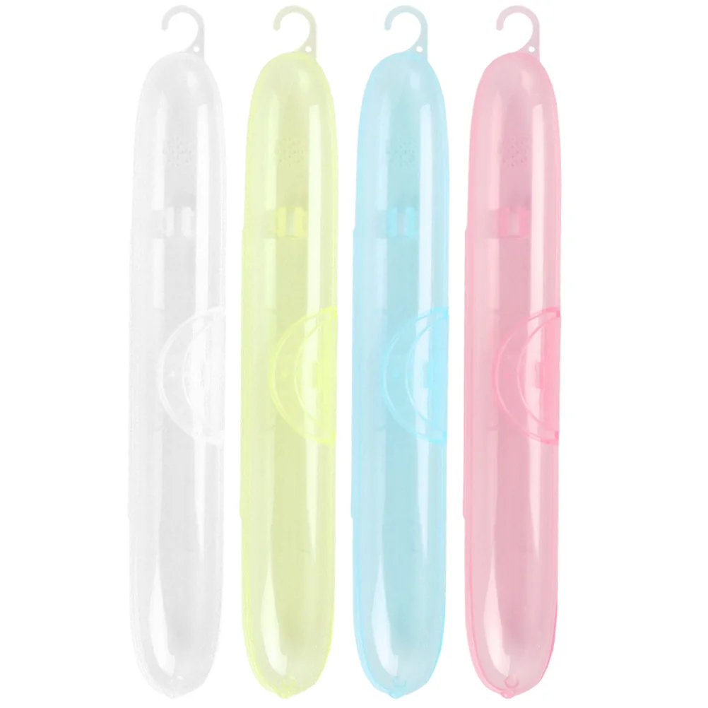 

4pcs Toothbrush Box Protective Cover Travel Case Clear Orange Portable Holder Storage Plastic Container