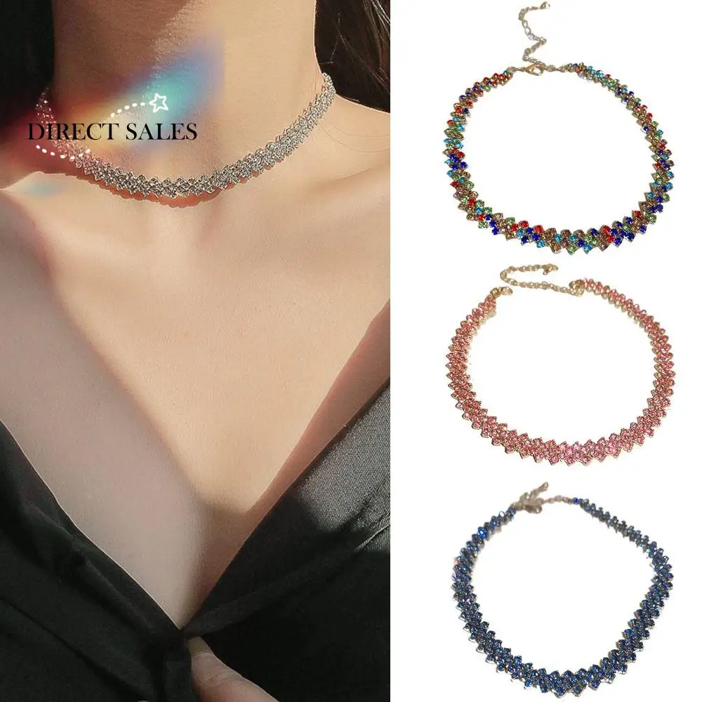 

Fashion Full Rhinestone Rhinestone Choker Luxury Multi-Row Sparkly Necklace Shiny Adjustable Crystal Chain Jewerly Party Gifts