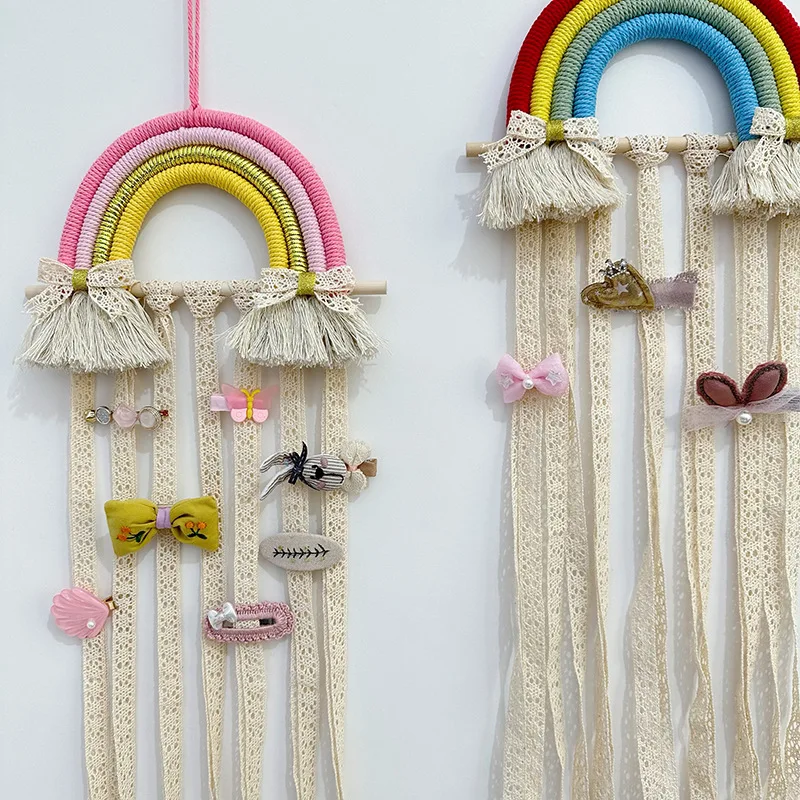 Rainbow Wall Hanging HairClips Holder Girls Hair Clips Hanging Storage Rack Fits Hair Accessories Wall Hanging Storage Supplies