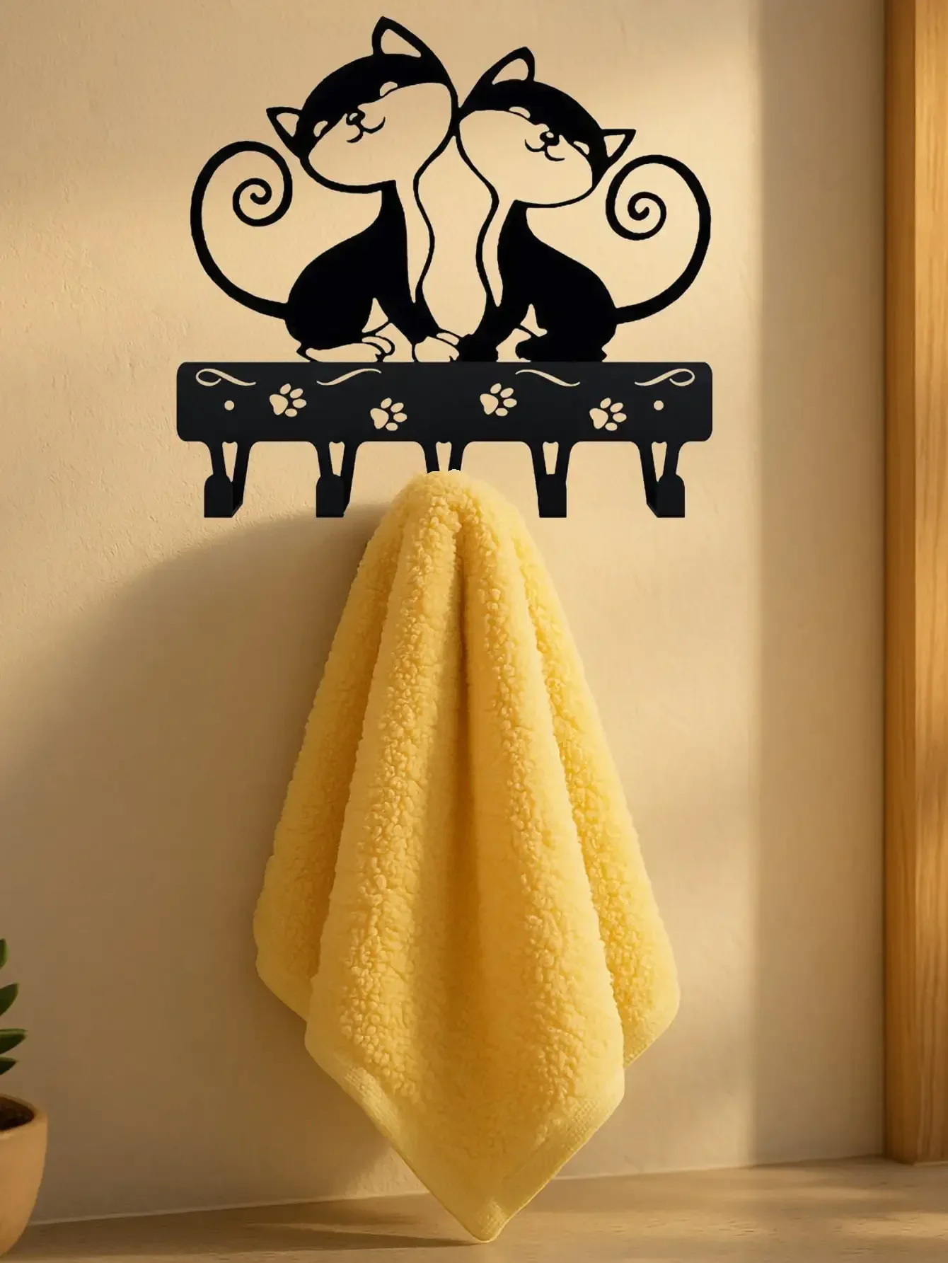 CIFBUY Black Cat Iron Wall Art Key Rack Metal Sculpture Hanging Decor Hook Holder Home Entryway Ornament Gift Rustic Sign
