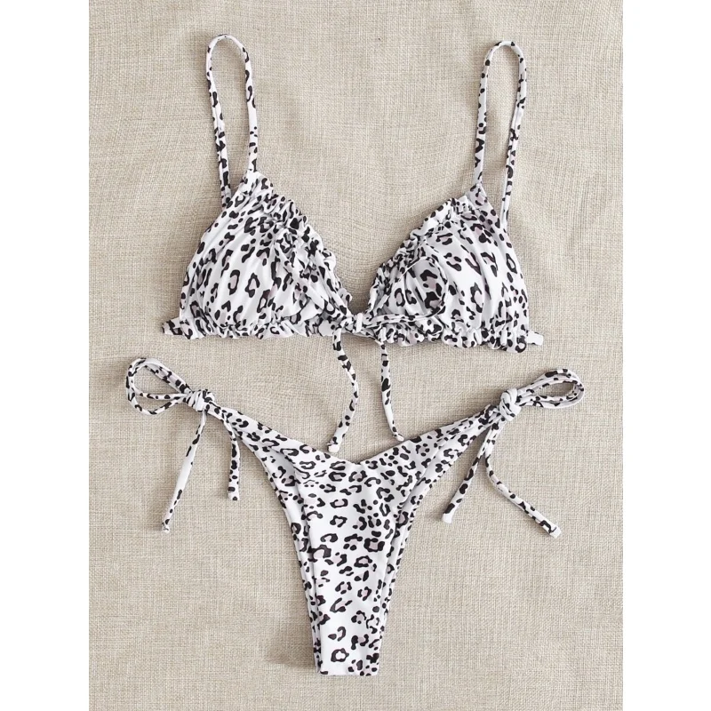 ليوبارد طباعة ملابس سباحة نسائية صغيرة ملابس السباحة المرأة مثير مثلث الدانتيل يصل بيكيني رفع صيف 2025 جديد سبليت بحر 2 قطعة ملابس السباحة