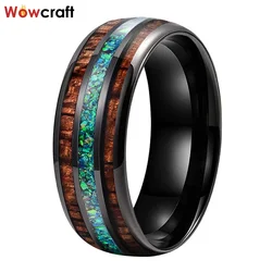 Green Crushed Opal Wood Inlay Black Tungsten Wedding Band Engagement Promise Ring Domed Polished Shiny Comfort Fit