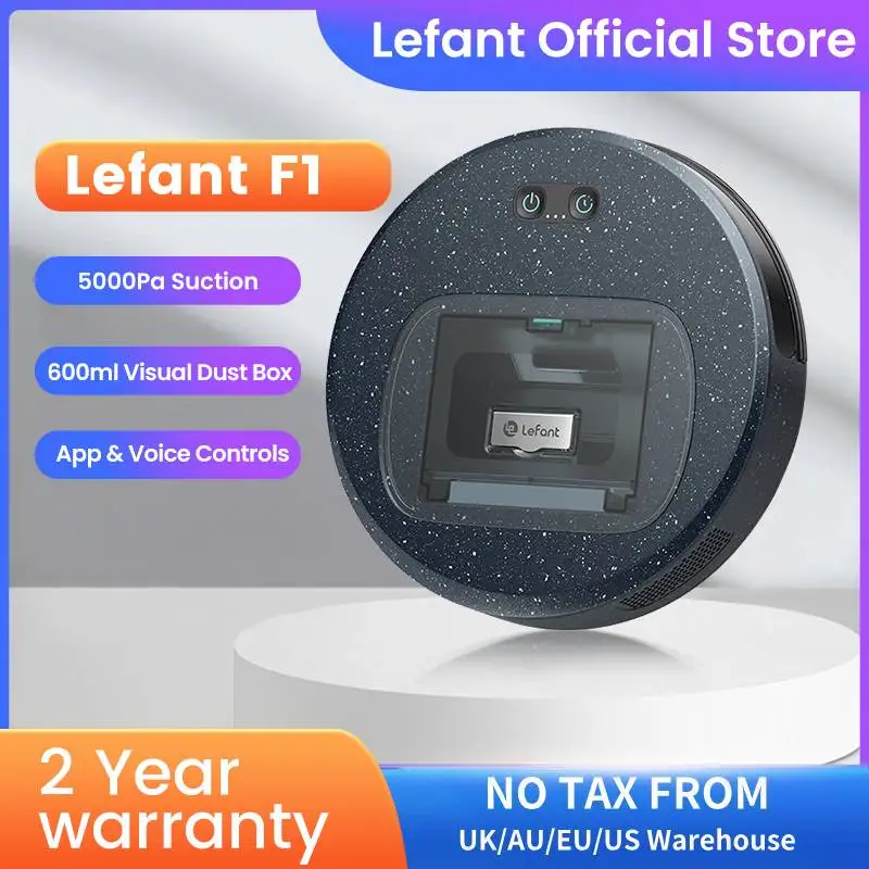 Lefant Robot Vacuum F1, 5000Pa Powerful Suction,600 ML Visible Canister,250min Autonomy, Ideal for Pet Hair,Hard Floors Carpets